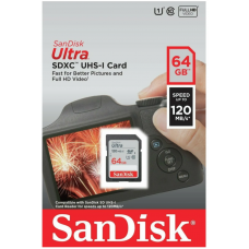 Карта памяти SanDisk Ultra SDXC Class 10 UHS-I 64 GB, чтение: 120 MB/s, запись: 10 MB/s